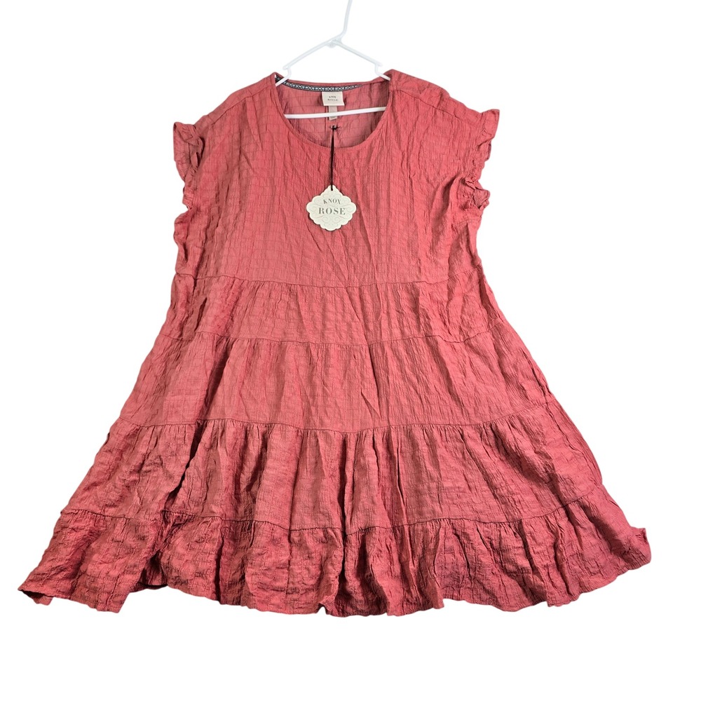 Knox Rose Tiered Mini Dress Women XXL Coral Ruffle Sleeve Boho Gauze Western New
